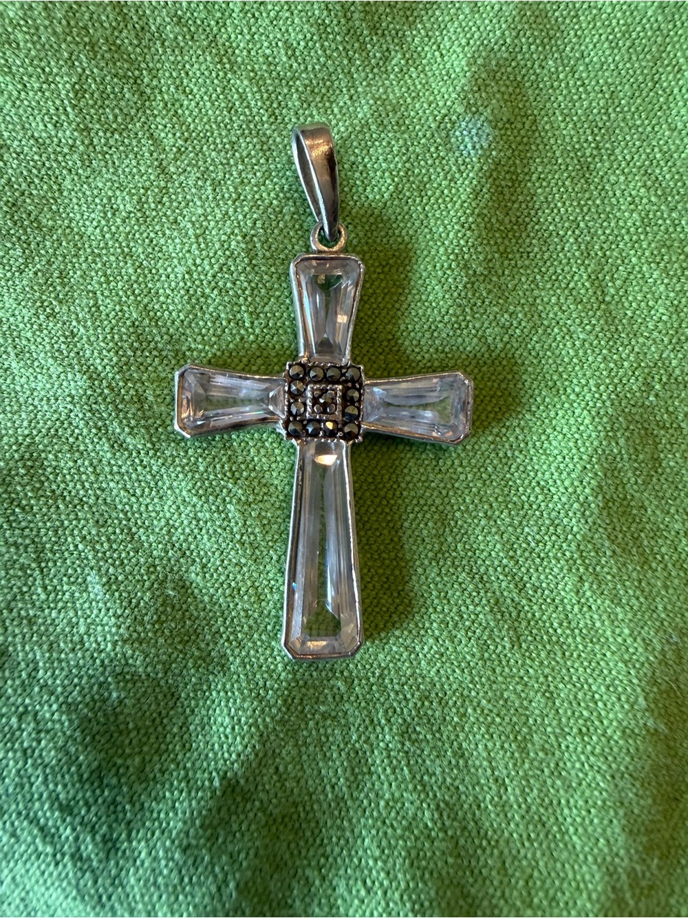 Crystal Cross Pendant Necklace - Sterling Silver